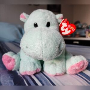 Ty Pluffies Mint Green Plush Hippo